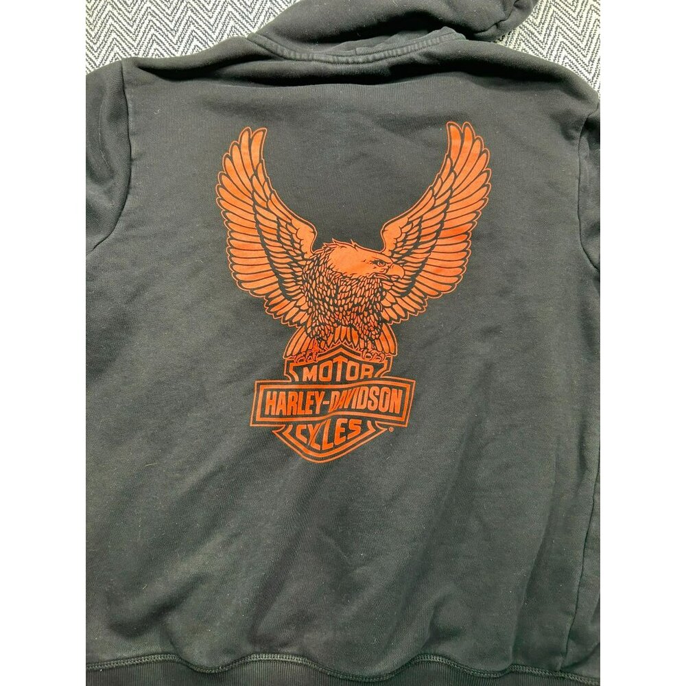 Harley-Davidson Black Zip-Up Hoodie With Orange Graphics Front & Back - Picture 4 of 5